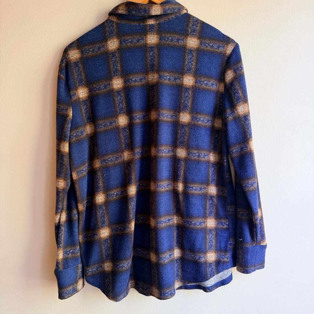 BCX Oversized Blue and Brown Plaid Button-Up Flannel Shacket- Size Small - Picture 3 of 7